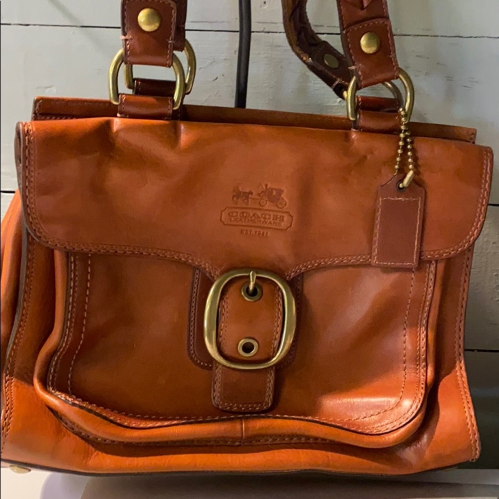 Tan leather coach purse